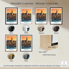 Nijmegen city travel poster framed canvas in black, white, natural, brown, gold, silver options