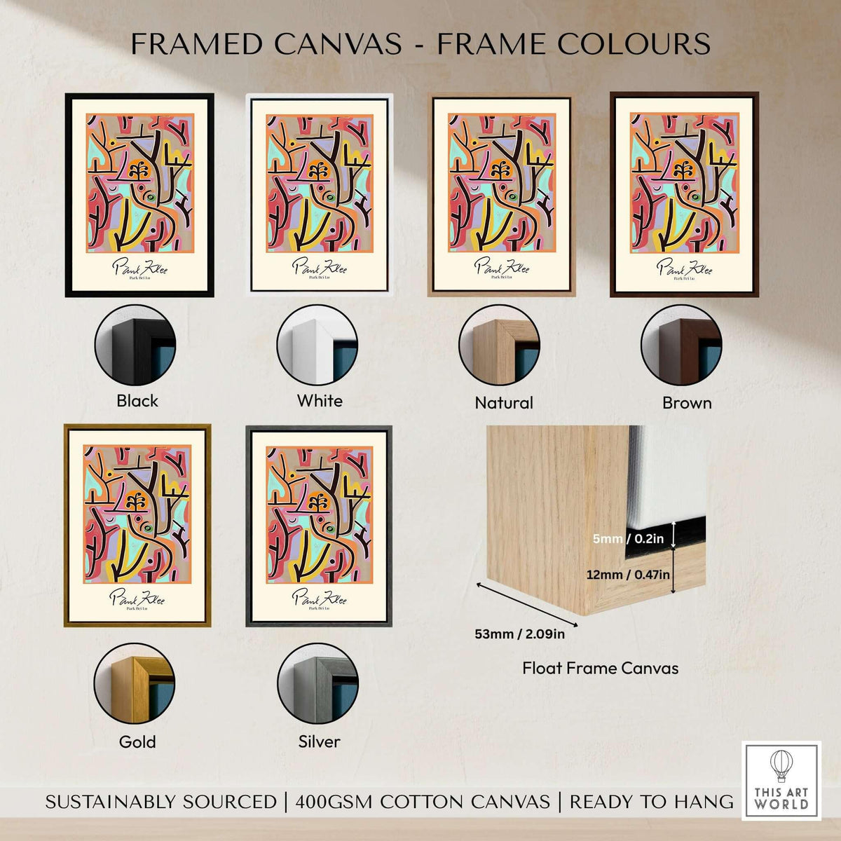Framed canvas color options for Paul Klee Park Bei Lu Colorful Abstract Landscape Poster Art Print