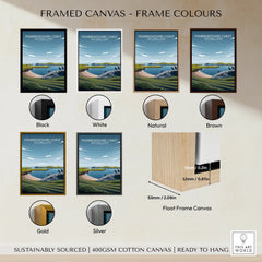 Pembrokeshire Coast National Park travel poster in six frame colours, framed canvas options