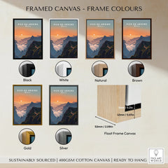 Framed canvas wall art of Pico do Arieiro mountain with six frame color options