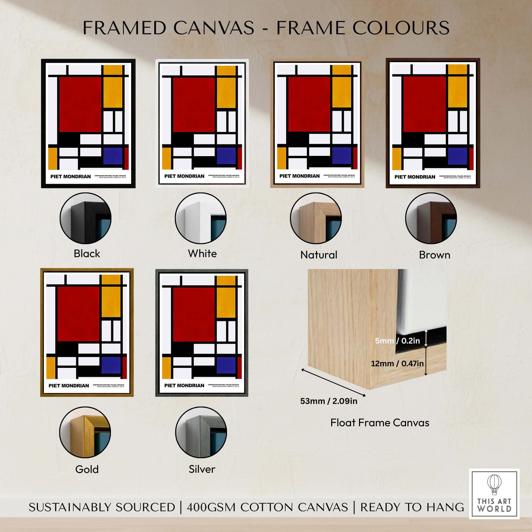Piet Mondrian Composition Red Yellow Blue 1939 De Stijl Poster Geometric Abstract Print framed canvas colour options