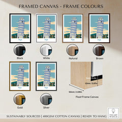 Pisa Wall Art Print | Italy Travel Poster framed canvas options and color variations display