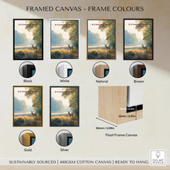 Richmond Park framed canvas wall art with black, white, natural, brown, gold, and silver frame color options, float frame detail shown.
