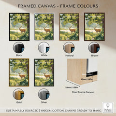 Richmond Park framed canvas art print in six frame colours: black, white, natural, brown, gold, and silver.