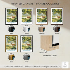 Richmond Park wall art print in six frame colour options: black, white, natural, brown, gold, silver.