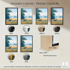 Richmond Park art print in six float frame color options: black, white, natural, brown, gold, silver.
