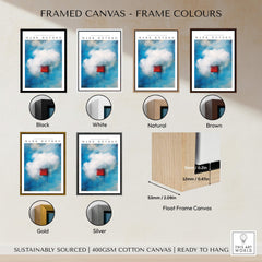 Rothko Style Minimalist Cloud Painting Print | Modern Abstract Wall Decor framed canvas color options display with dimensions.