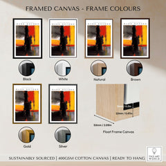 Framed canvas colors for Mark Rothko Style Bold Black and Yellow Abstract Canvas Art Print options including black, white, natural, brown, gold, and silver.