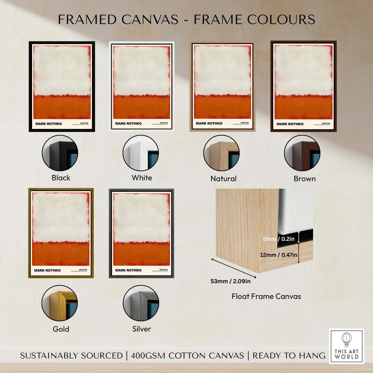 Mark Rothko Untitled 1969 Abstract Expressionism Poster White Orange Color Field Print with frame color options.
