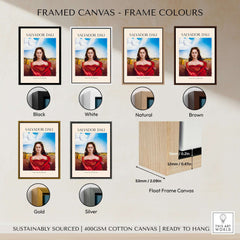 Salvador Dali Portrait Mrs Mary Sigall 1948 Surrealist Woman Art Print Poster with various frame color options.