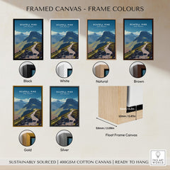 Scafell Pike Lake District Wall Art Print | English Mountain Peak Travel Poster framed in various colors.