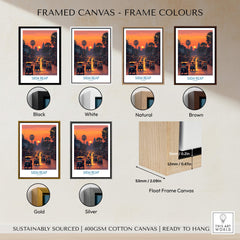 Framed Canvas Colour Options for Siem Reap Poster | Bustling Tuk Tuk Cambodia Cityscape Canvas Print