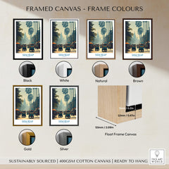 Framed canvas colours for Siem Reap Cambodia Print | Canvas Poster, showcasing black, white, natural, brown, gold, and silver options.