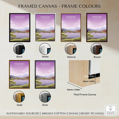 Snowdonia National Park travel poster framed canvas with six frame color options displayed