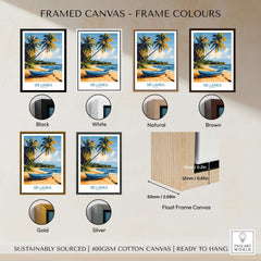 Framed canvas options for South Asia Travel Poster - Sri Lanka Coastal Print, Island Life Wall Art.