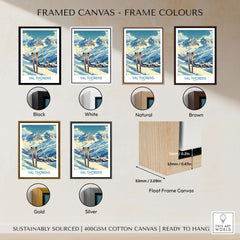 Val Thorens Print framed canvas options in various colors including black, white, natural, brown, gold, and silver.