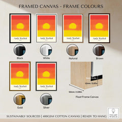 Framed options for Andy Warhol Sunset Red Yellow Pop Art Abstract Print Modern Landscape Poster, featuring colors black, white, natural, brown, gold, and silver.