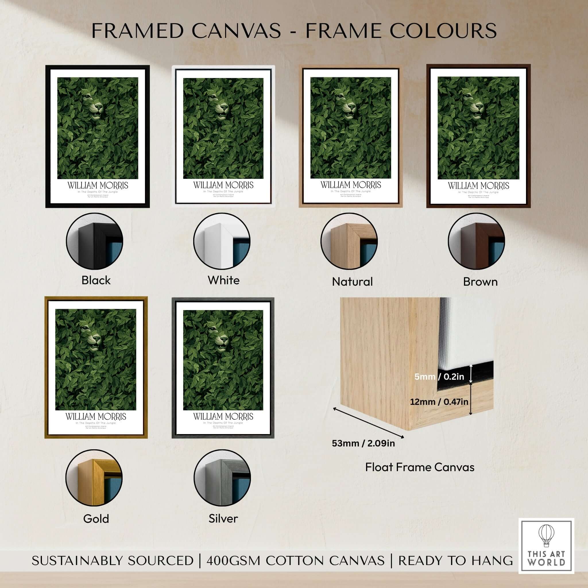Framed canvas options featuring William Morris Prints - In the Depths of the Jungle Foliage Botanical Art Print.