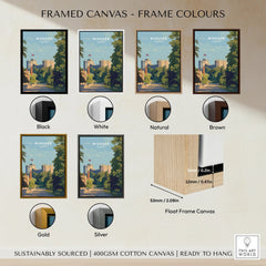 Framed Windsor castle art print with float frame canvas in six colors: black, white, natural, brown, gold, silver.