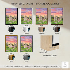 Windsor framed canvas wall art shown in black, white, natural, brown, gold, and silver frame color options.