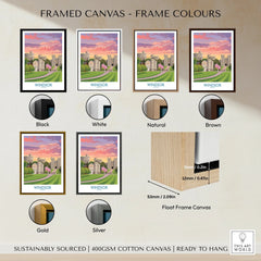 Framed Windsor travel poster wall art with six frame color options and float frame detail.