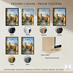 Framed Windsor England travel poster canvas with black, white, natural, brown, gold, and silver frame color options.