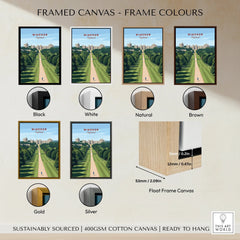 Framed Windsor travel poster canvas with black, white, natural, brown, gold, silver frame options