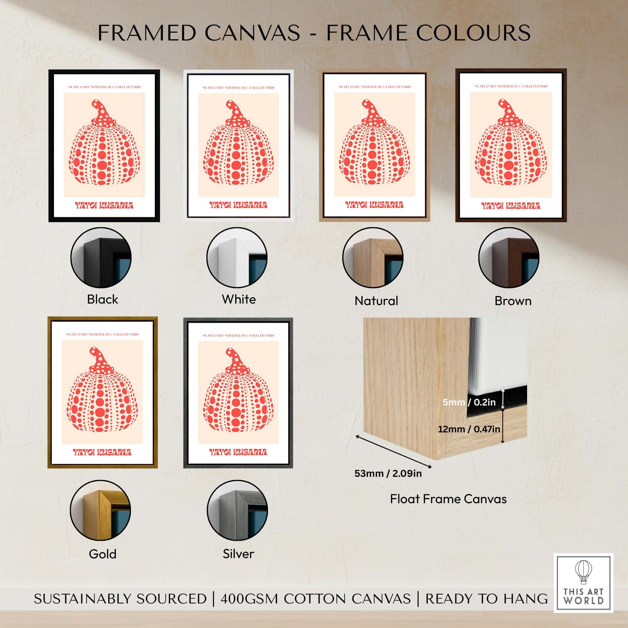 Yayoi Kusama Red Pumpkin Polka Dot Pop Art Print Poster Paris Exhibition Wall Art framed canvas color options