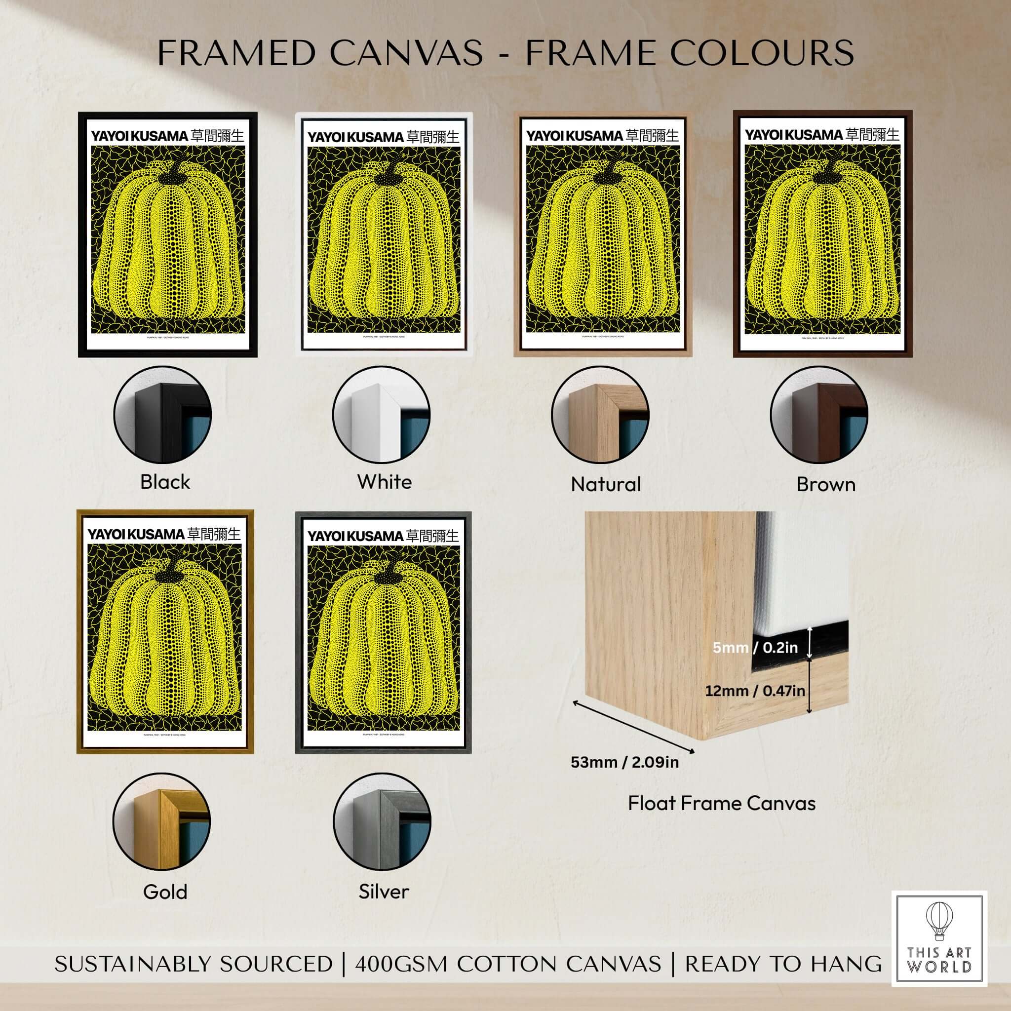 Yayoi Kusama Yellow Black Pumpkin 1991 Hong Kong Art Print Poster Polka Dot Decor framed color options display