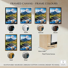 Framed Yr Wyddfa mountain canvas wall art in six frame color options: black, white, natural, brown, gold, silver.