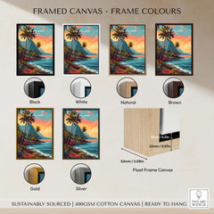 Big Island Hawaii Kona Coast Canvas Art Print | Vibrant Hawaiian Wall Art framed in various frame colors including black, white, natural, brown, gold, and silver.