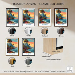 Framed canvas color options for Big Island Hawaii Tropical Beach Art Print | Lush Green Coast Poster in black, white, natural, brown, gold, and silver.