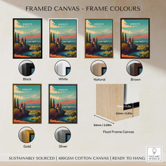 Kosovo Peja Canvas Print | European Travel Wall Art framed color options including Black, White, Natural, Brown, Gold, Silver.