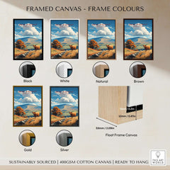 Framed canvas color options for Peak District Mam Tor View Canvas Print | Autumn Landscape Wall Decor including black, white, natural, brown, gold, and silver.