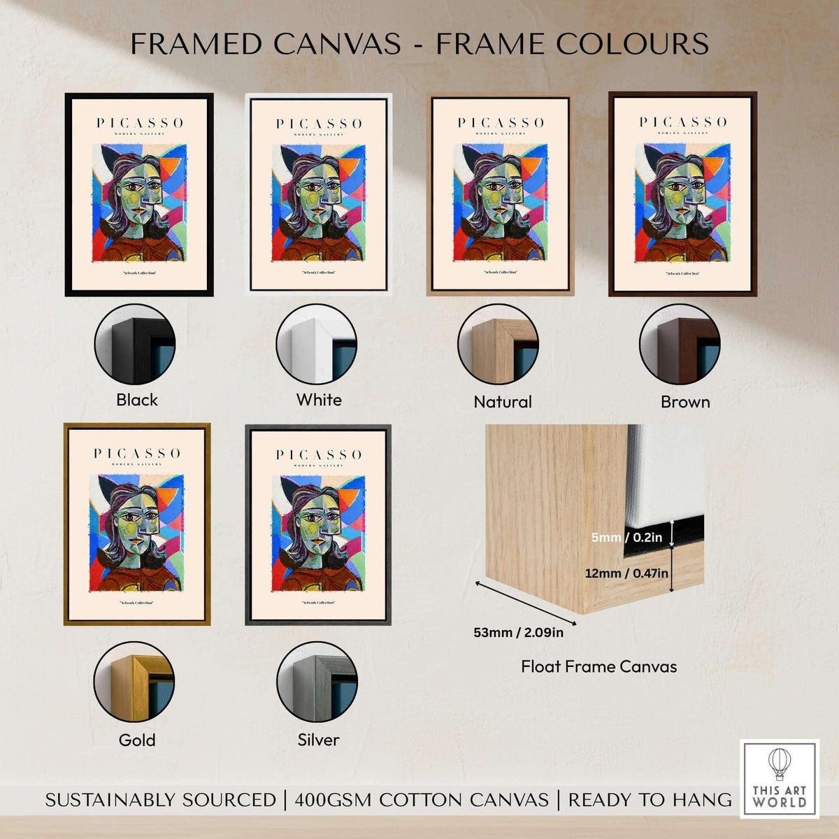 Framed canvas options for Picasso Woman Portrait Fragmented Abstract Poster Colorful Artwork Print Modern Gallery