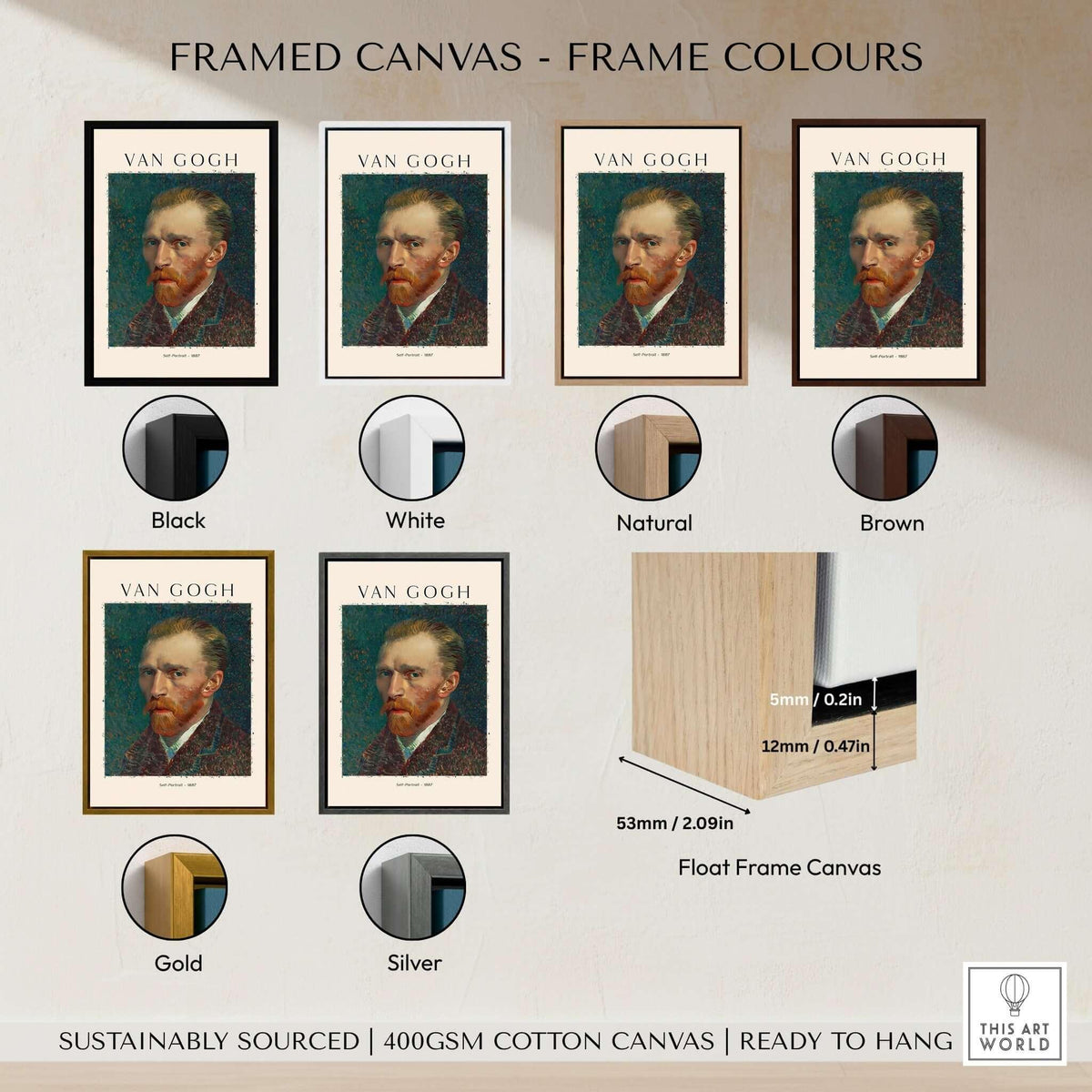 Vincent van Gogh Self Portrait 1887 Post Impressionist Artist Poster Print Wall Art framed canvas in various colors