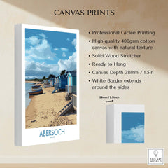 Abersoch Wales Beach Huts Art Print | Coastal Boats Wall Decor Poster showcasing vibrant beach huts and boats.