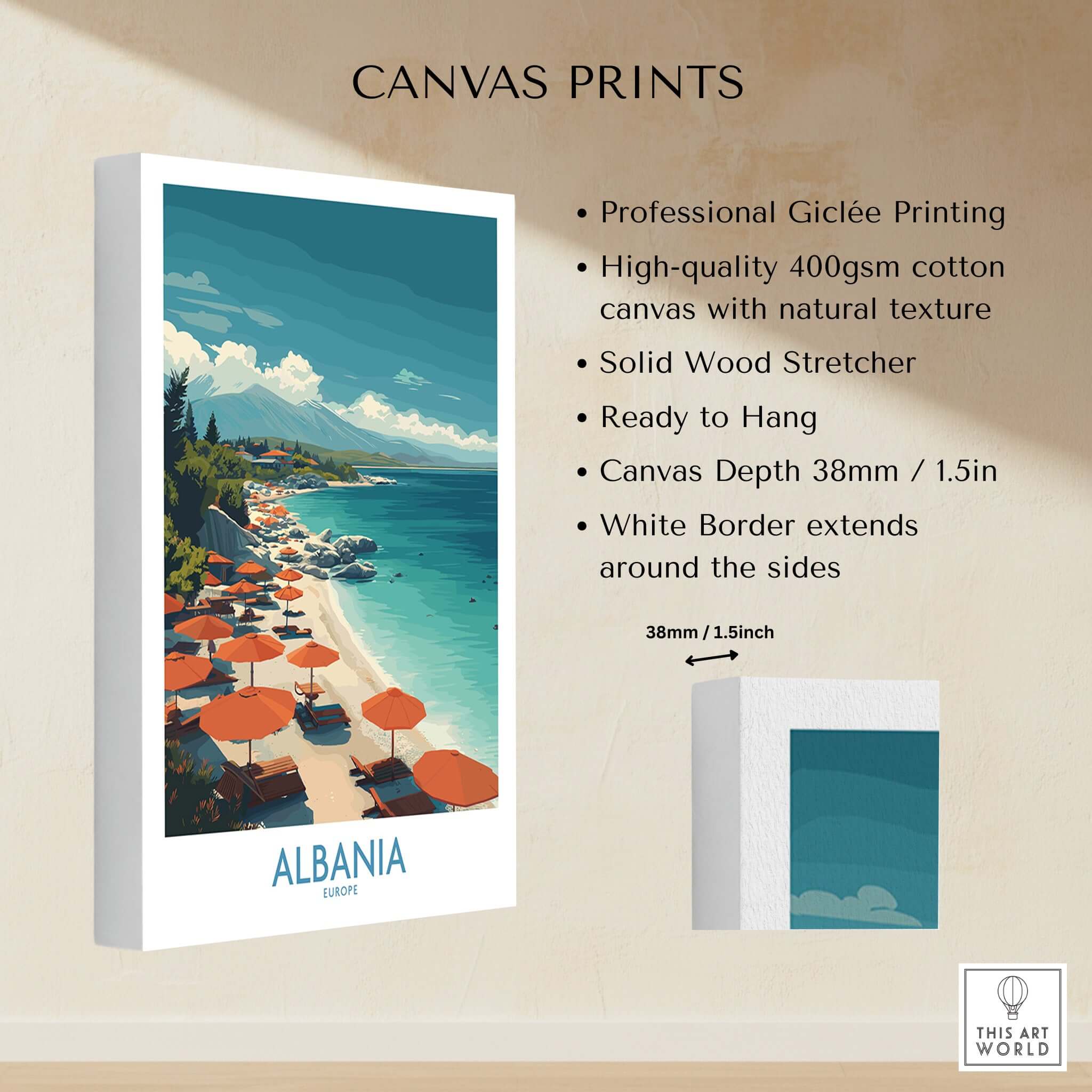Albania Art Print | Beach Poster showcasing professional Giclée printing on high-quality canvas with vibrant colors.