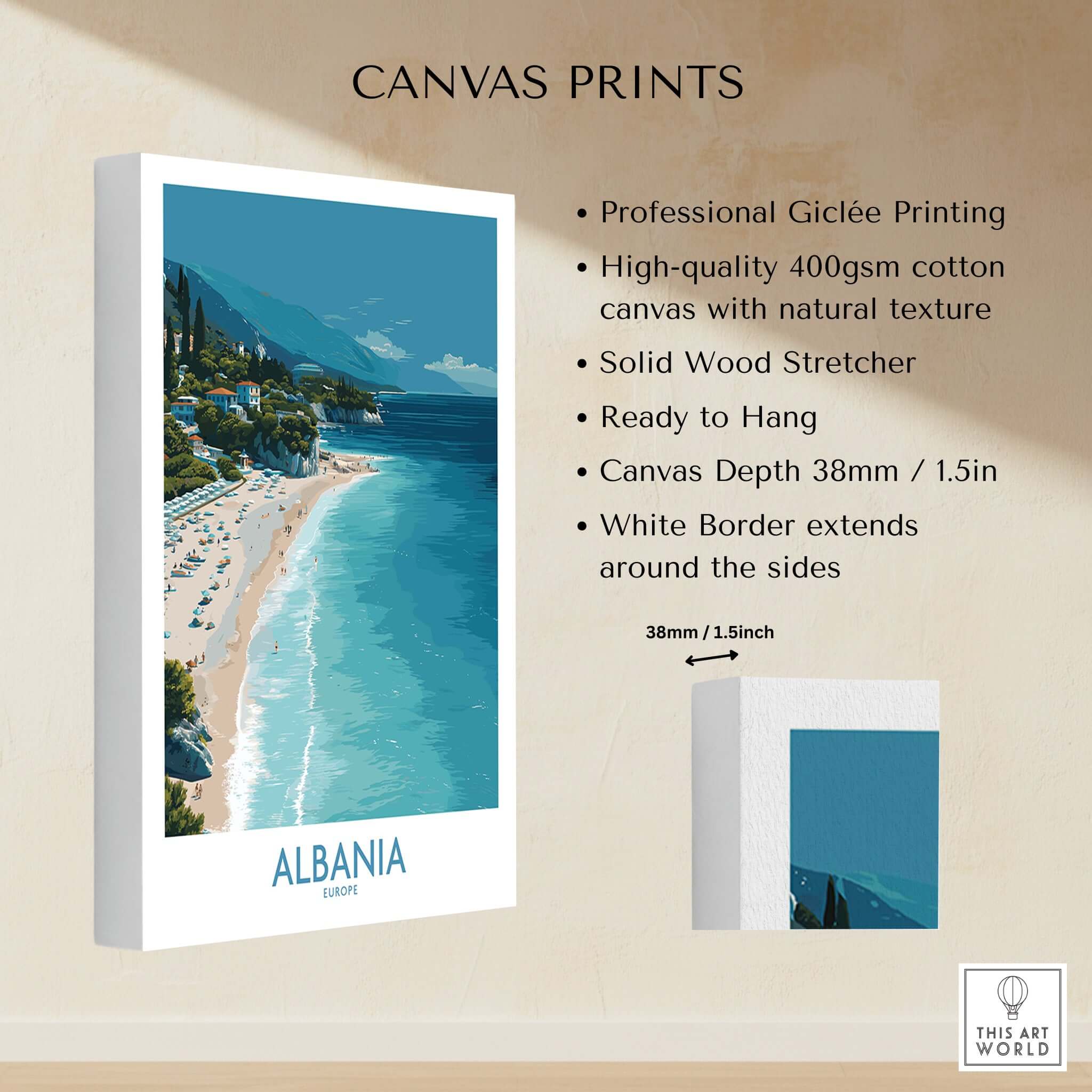 Albania Art Print | Turquoise Water Coastal Wall Decor featuring professional Giclée printing on canvas.