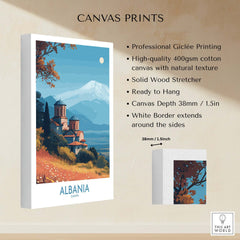 Albania Snow Mountain Church Art Print | Historic Monastery Landscape Poster featuring professional Giclée printing on canvas.
