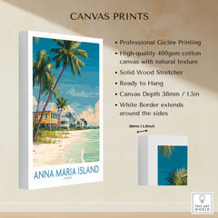 Anna Maria Island Florida canvas print with palm trees, beach houses, and ocean view