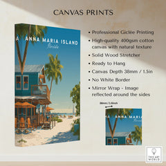 Anna Maria Island Florida canvas print featuring a beach house, palm trees, and sandy coast