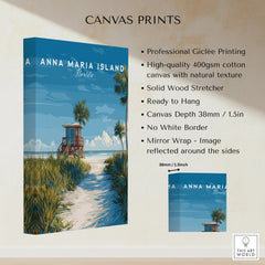 Anna Maria Island Florida canvas print with lifeguard tower, tropical beach and palm trees.