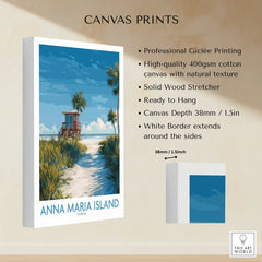 Anna Maria Island Florida canvas print with beach, palm trees, and lifeguard tower wall art