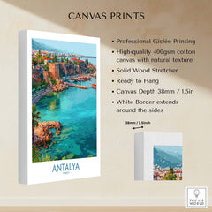 Antalya Turkey Old Harbor Art Print | Mediterranean Bay Travel Poster showcasing the stunning coastline and historic architecture.