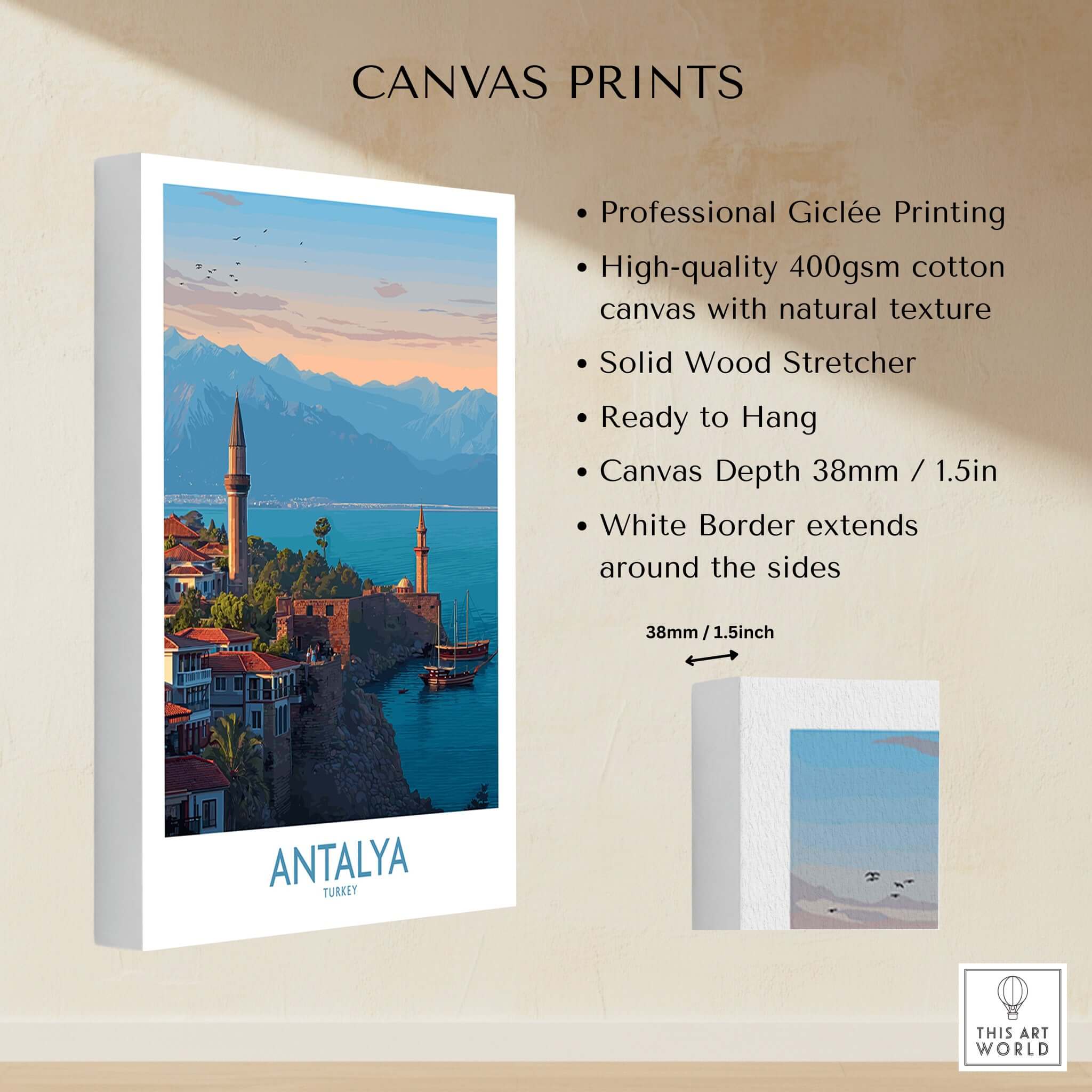 Antalya Turkey Art Print | Historic Coastal City Poster showcasing professional Giclée printing and vibrant coastal views.