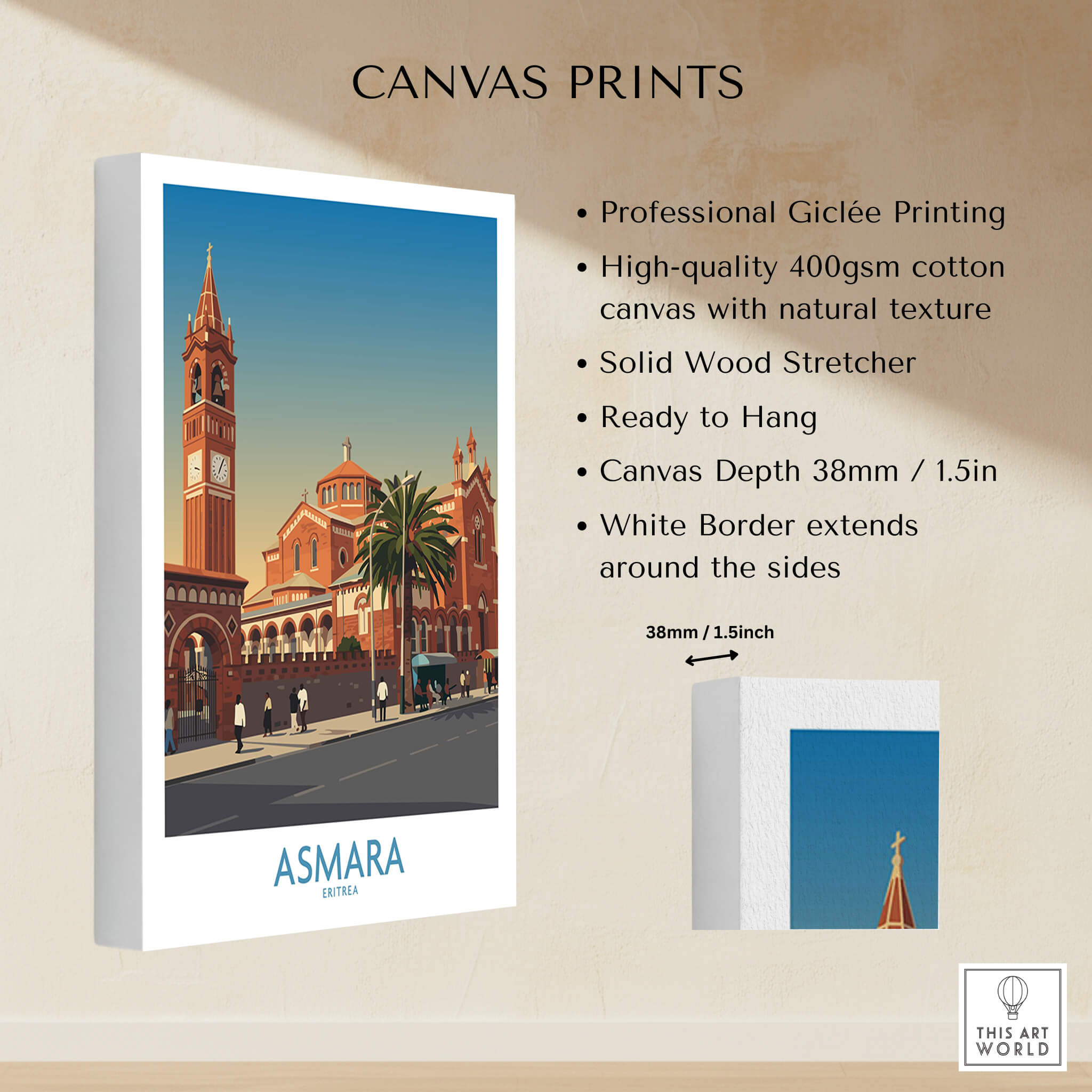 Asmara Eritrea Wall Art – Historic Architecture and City Street Decor Poster, showcasing Giclée printing on canvas.