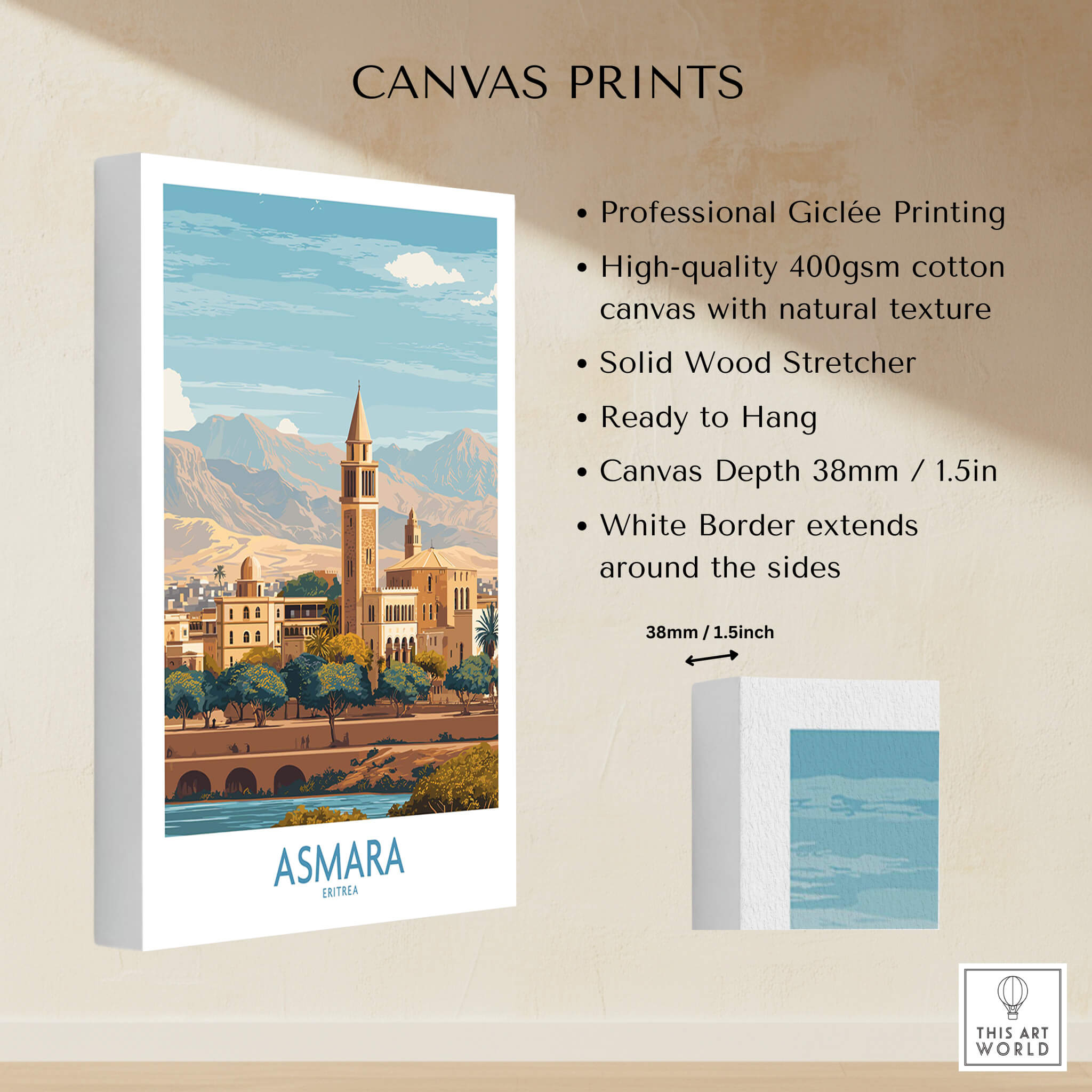 Asmara Eritrea Wall Art – Travel Poster showcasing professional Giclée printing and canvas quality.
