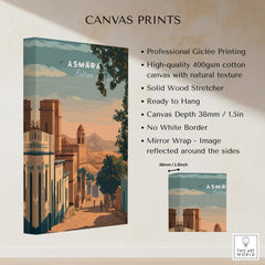 Asmara Travel Poster – Sunset Cityscape Art Print displayed on a high-quality canvas with natural texture.