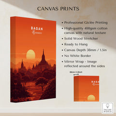 Bagan Travel Poster – Minimalist Temple Wall Art - Professional Giclée printing on high-quality canvas.
